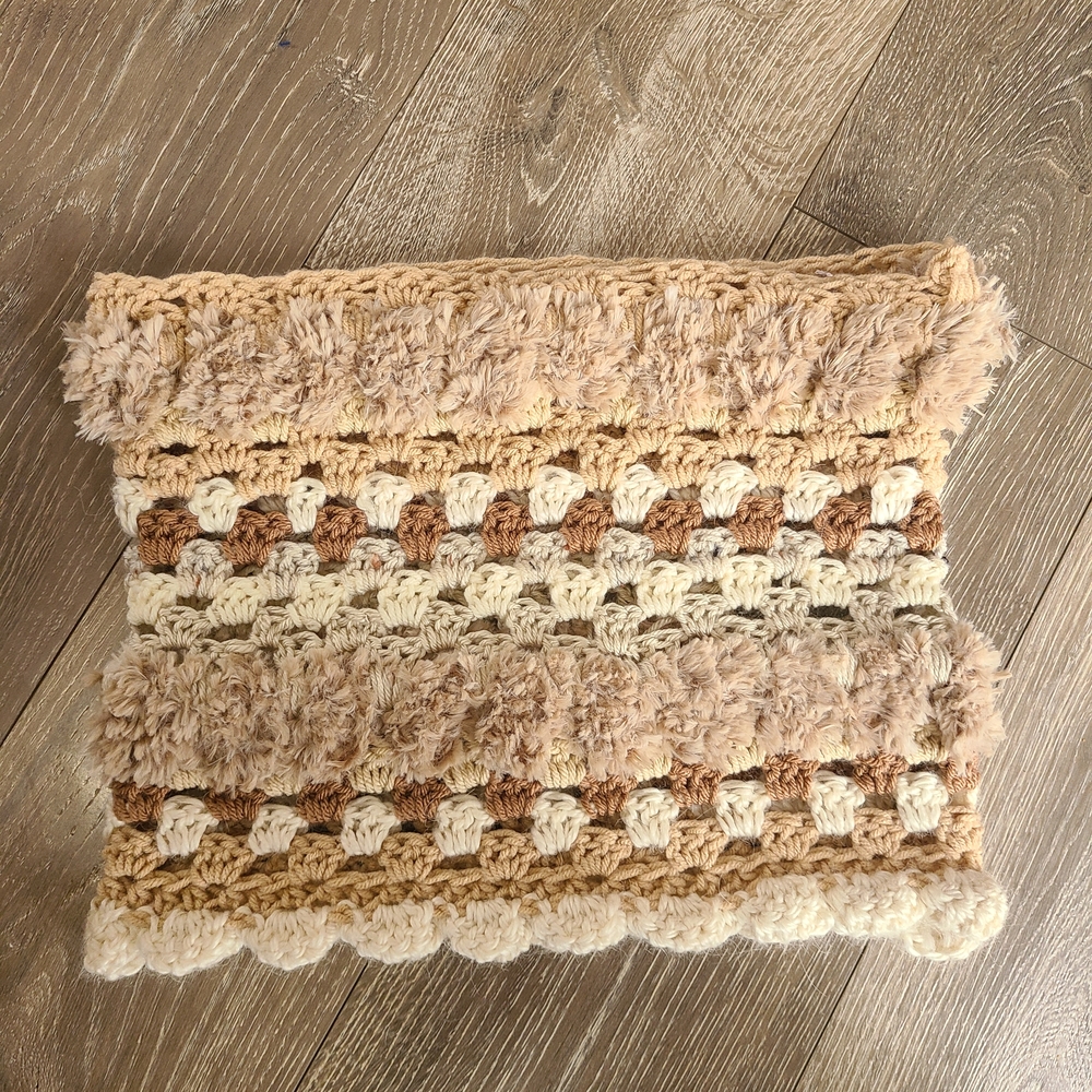 Handmade Crochet Scarf Faux Fur Neutral/Cream RenFaire Cottagecore MADE TO ORDER